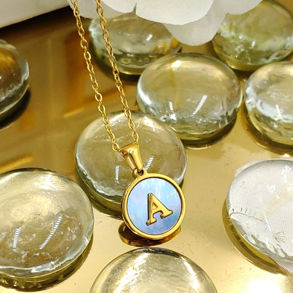 Dainty Initial Letter Charm, A, 18K GP Blue Reflections Charm Pendant Necklace